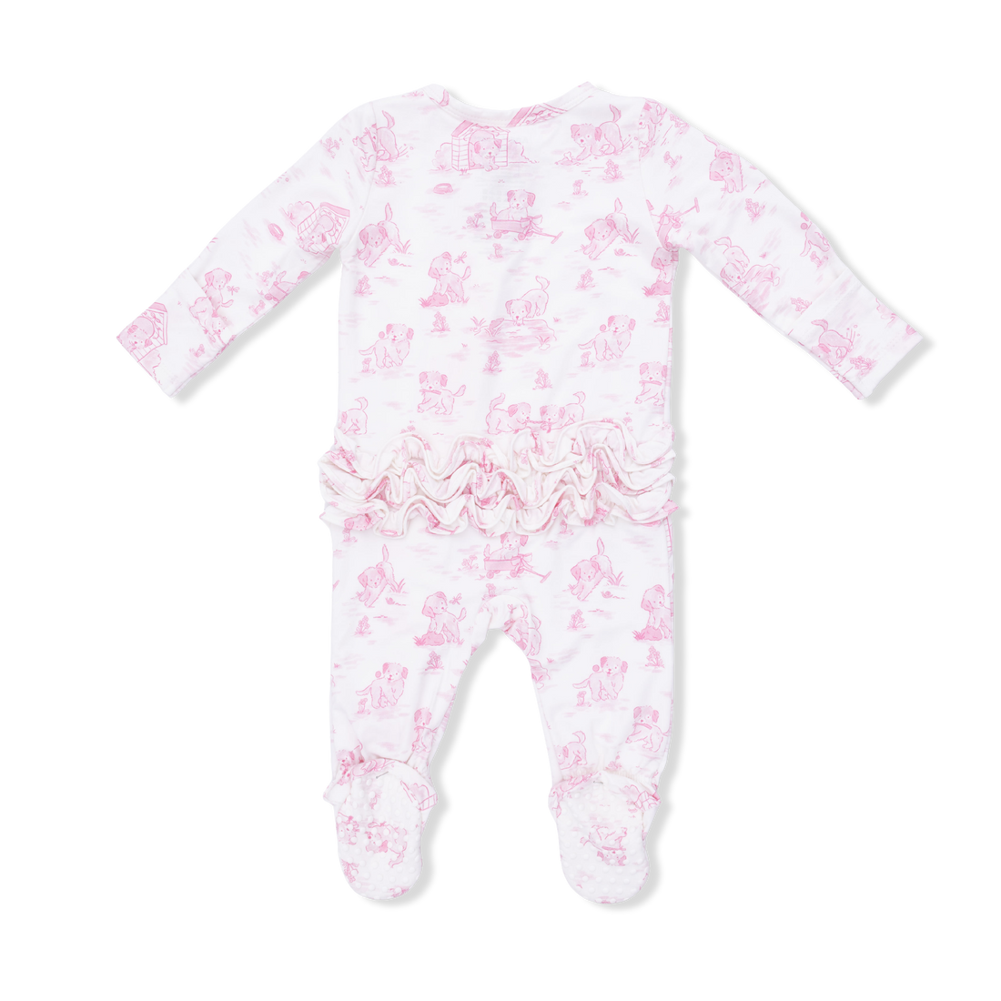 2 Way Ruffle Back Zipper Footie - Puppy Toile Pink