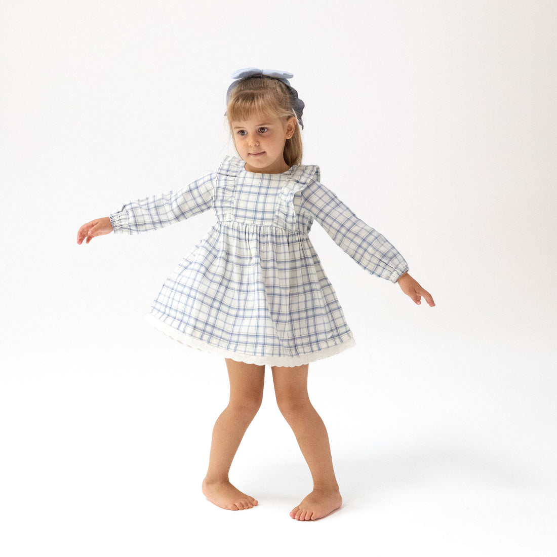 Long Sleeve Dress & Bloomer - Blue Plaid
