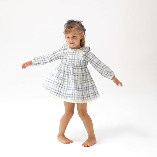 Long Sleeve Dress & Bloomer - Blue Plaid