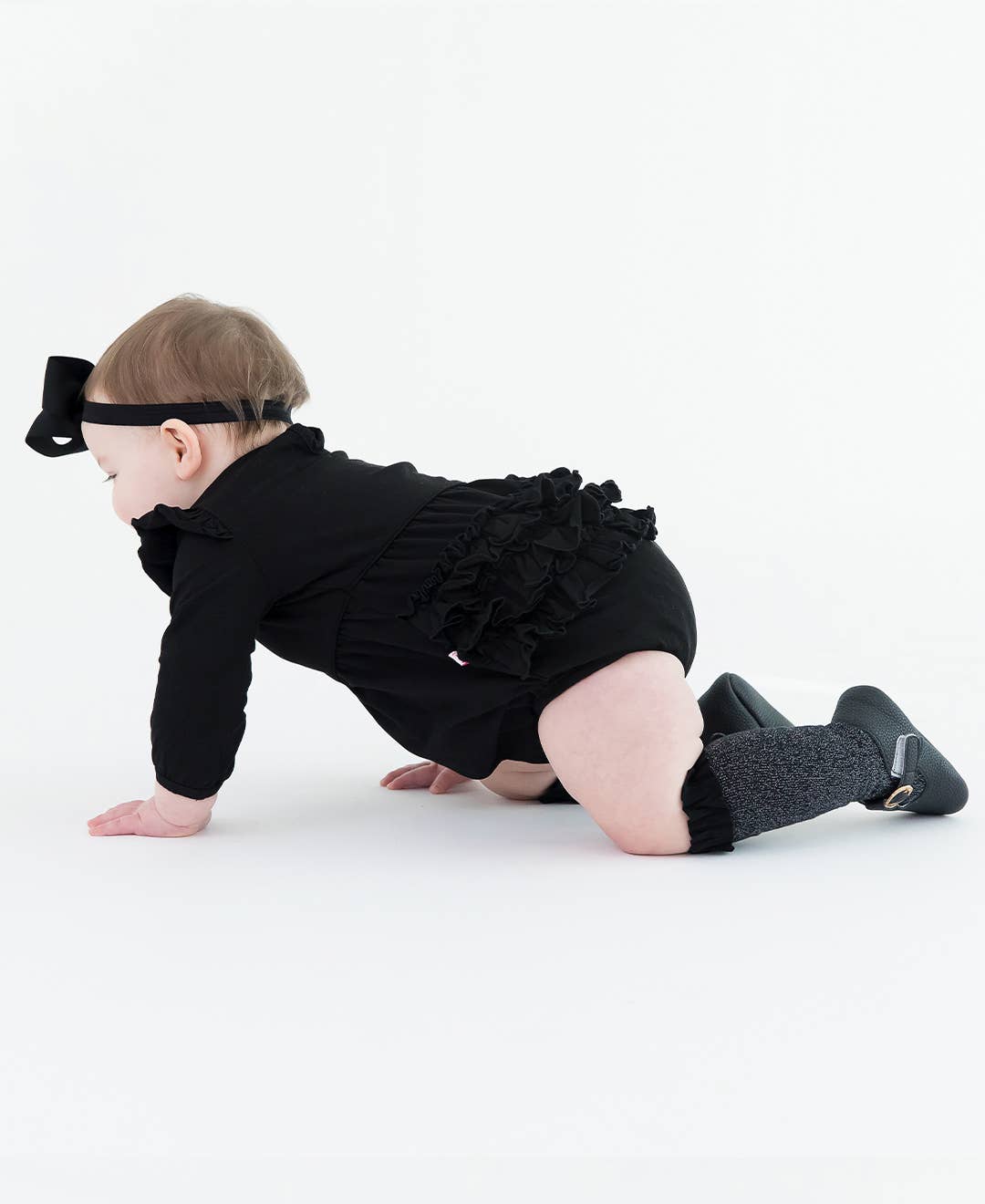 Baby Girls Black Knit Long Sleeve Flutter Bubble Romper