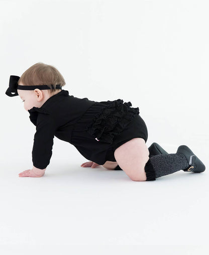 Baby Girls Black Knit Long Sleeve Flutter Bubble Romper
