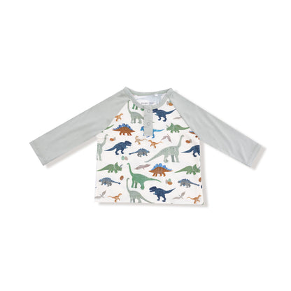 Long Sleeve Henley & Jogger - Washy Dinos