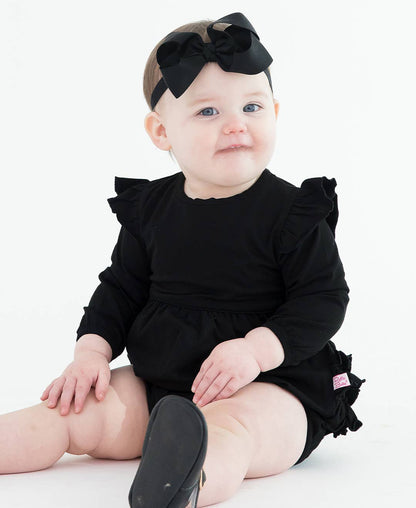 Baby Girls Black Knit Long Sleeve Flutter Bubble Romper