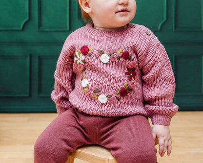French Rose Heart Embroidered Slouchy Baby Sweater Cardigan