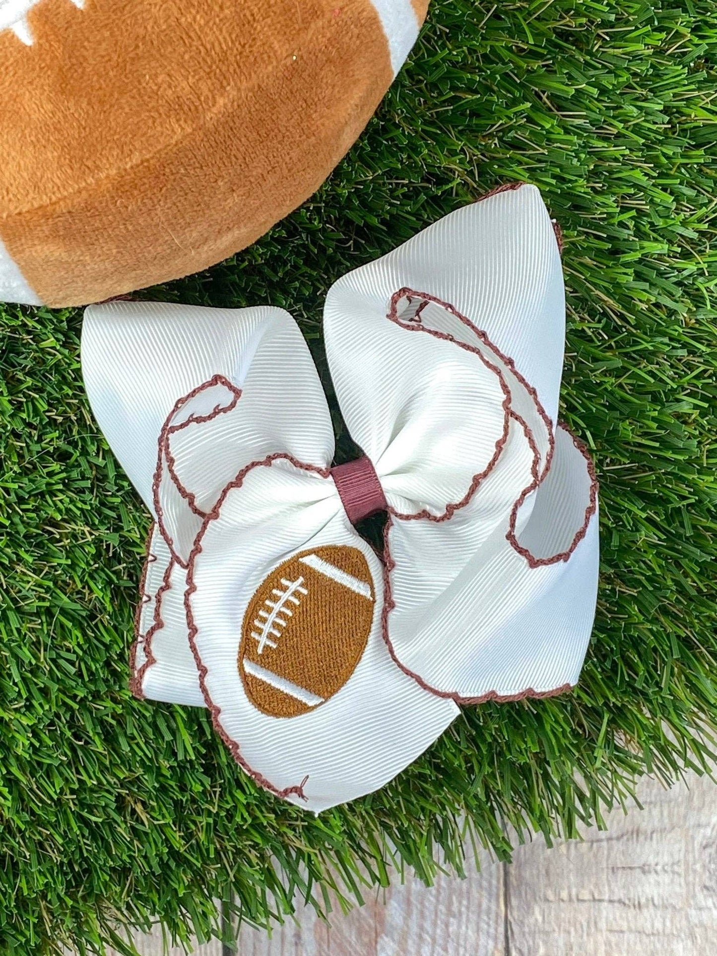 Football Embroidered Moonstitch Hair Bow