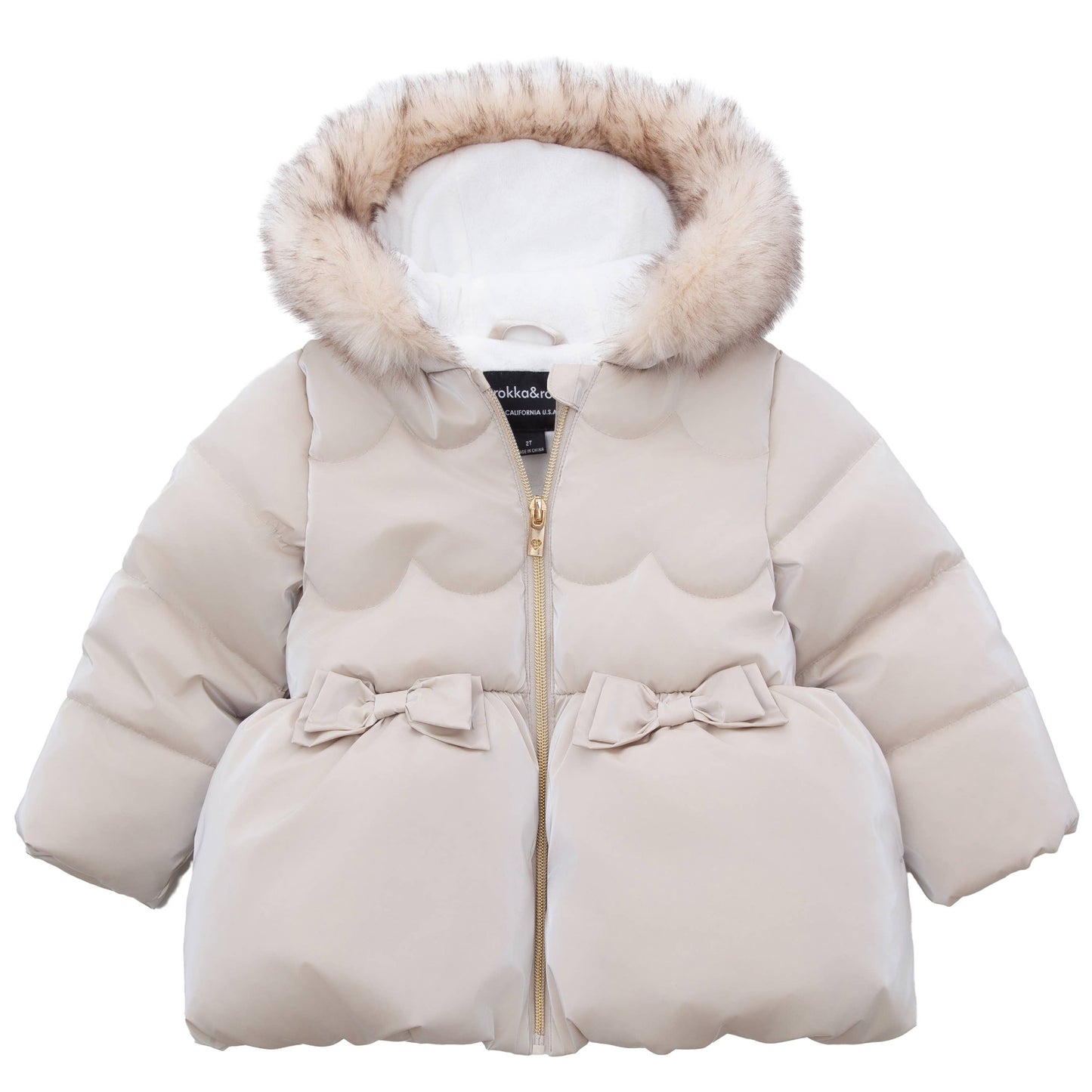 Toddler Girls' Glossy Coat Mini Fur Lined Jacket