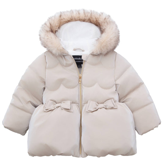 Toddler Girls' Glossy Coat Mini Fur Lined Jacket