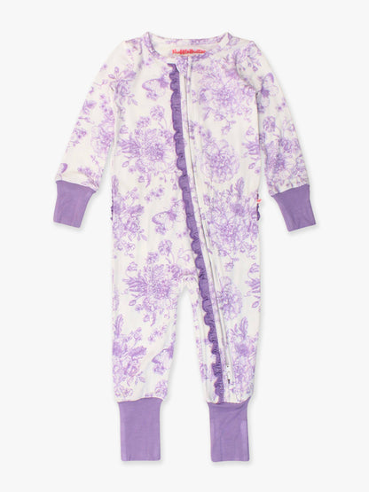 Purple Butterfly Garden Toile Convertible Ruffle Pajama
