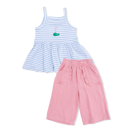Striped Golf - Peplum Tank with Wide Leg Pant