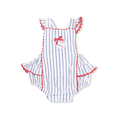 Ric Rac Ruffle Sunsuit - Baseball Stripe