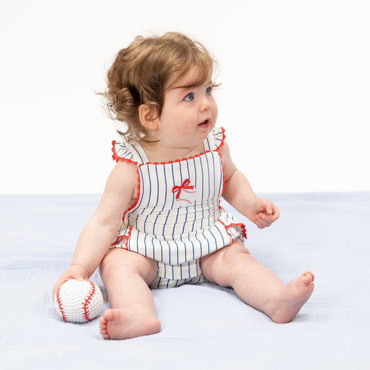 Ric Rac Ruffle Sunsuit - Baseball Stripe