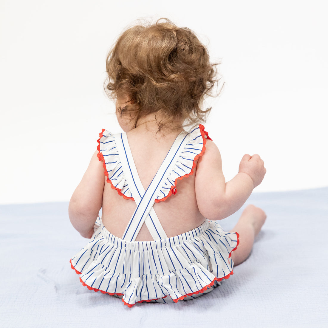Ric Rac Ruffle Sunsuit - Baseball Stripe