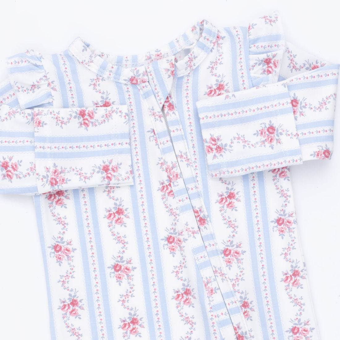Anna Floral Stripe - Ruffle Sleeve Zipper Footie