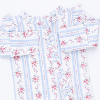 Anna Floral Stripe - Ruffle Sleeve Zipper Footie