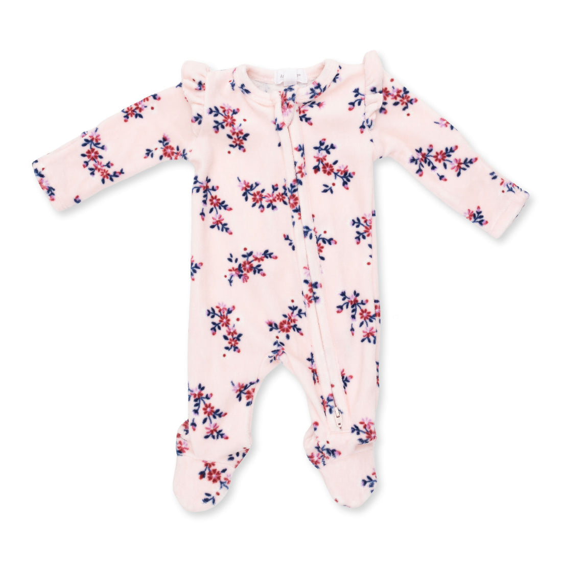 Nora Floral Velour - Ruffle Sleeve Zipper Footie