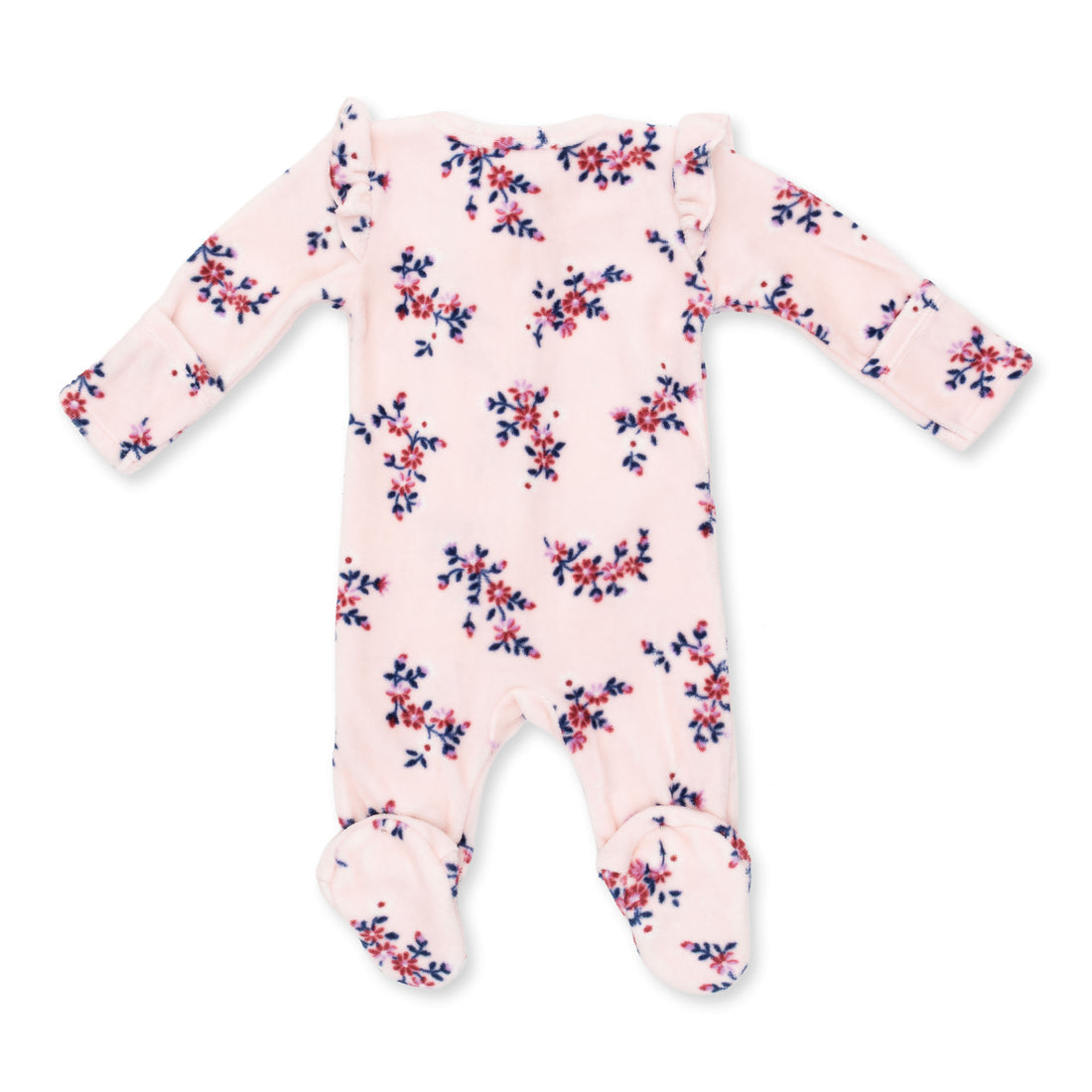 Nora Floral Velour - Ruffle Sleeve Zipper Footie