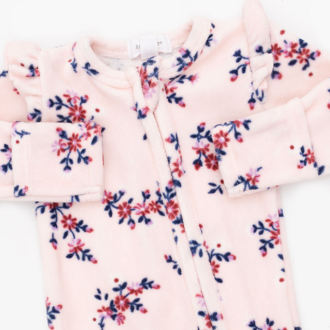 Nora Floral Velour - Ruffle Sleeve Zipper Footie