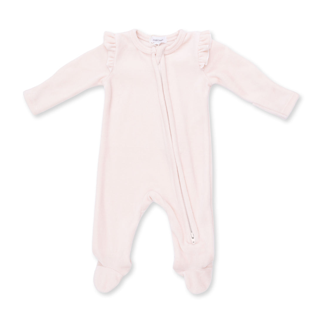 Velour Soft Pink - Ruffle Sleeve Zipper Footie
