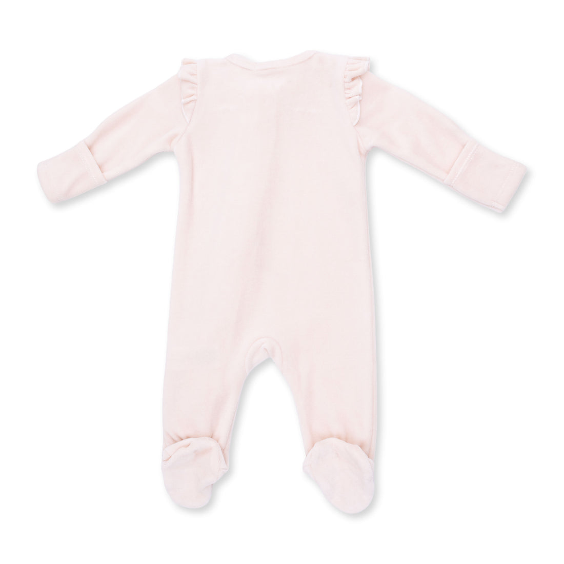 Velour Soft Pink - Ruffle Sleeve Zipper Footie