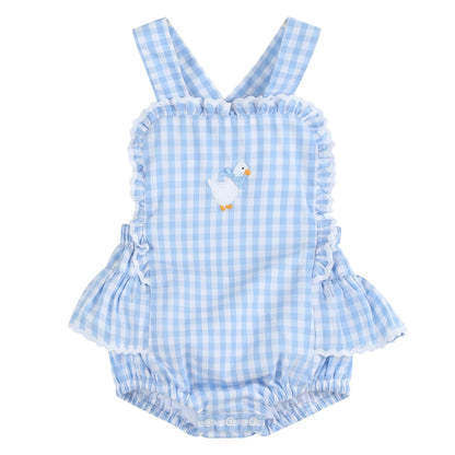 Blue Gingham Goose Romper
