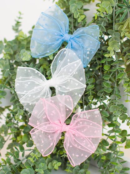 Girls White Dotted Tulle Bow