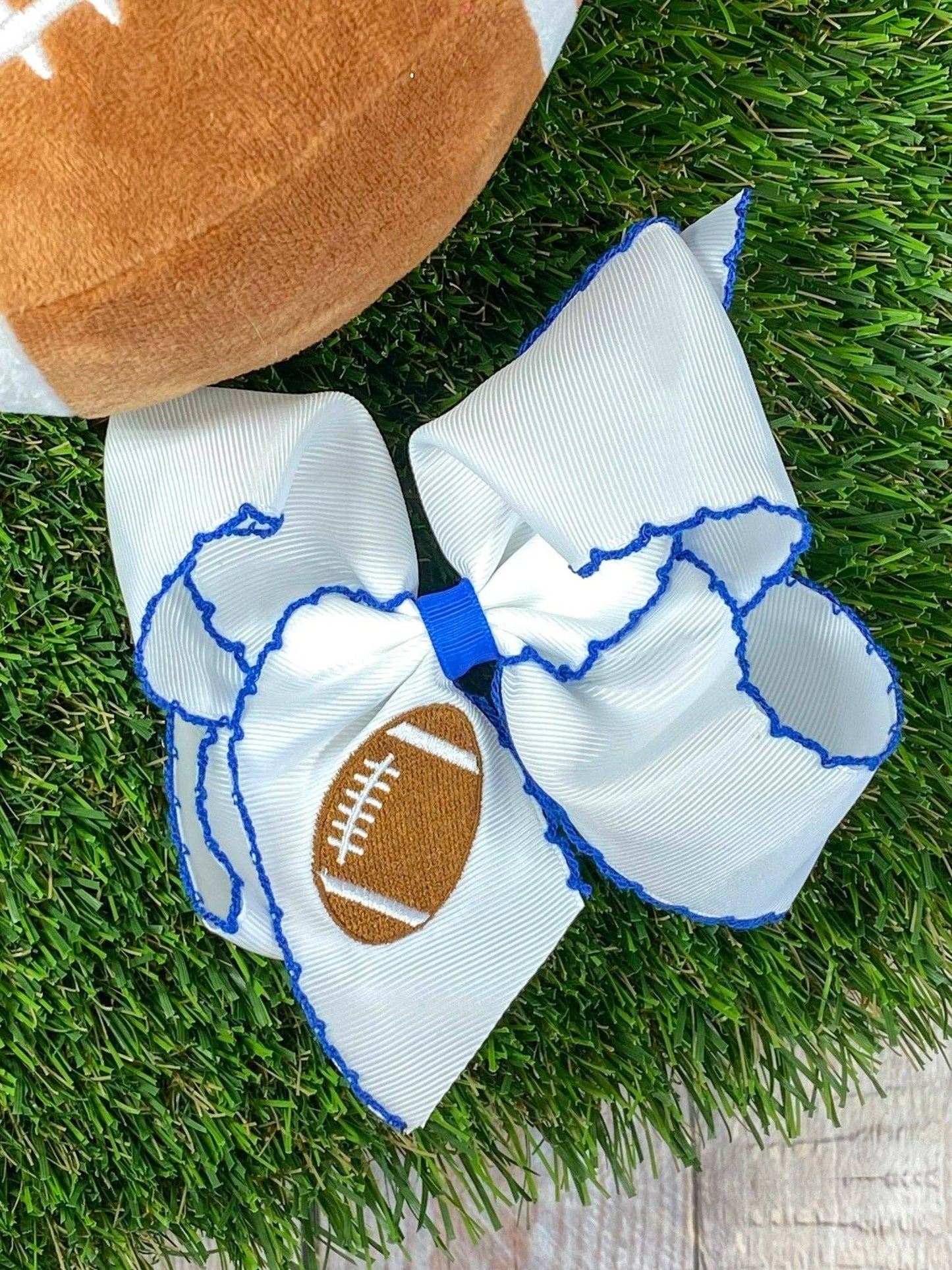 Football Embroidered Moonstitch Hair Bow