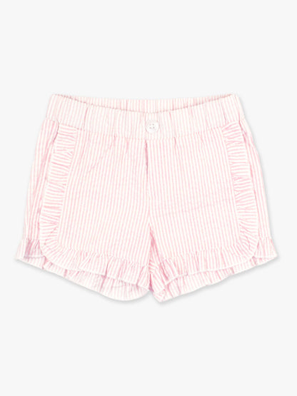 Toddler Girls Pink Seersucker Ruffle Trim Woven Shorts