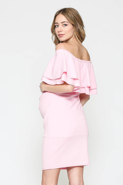 Off Shoulder Ruffle Maternity Mini Dress