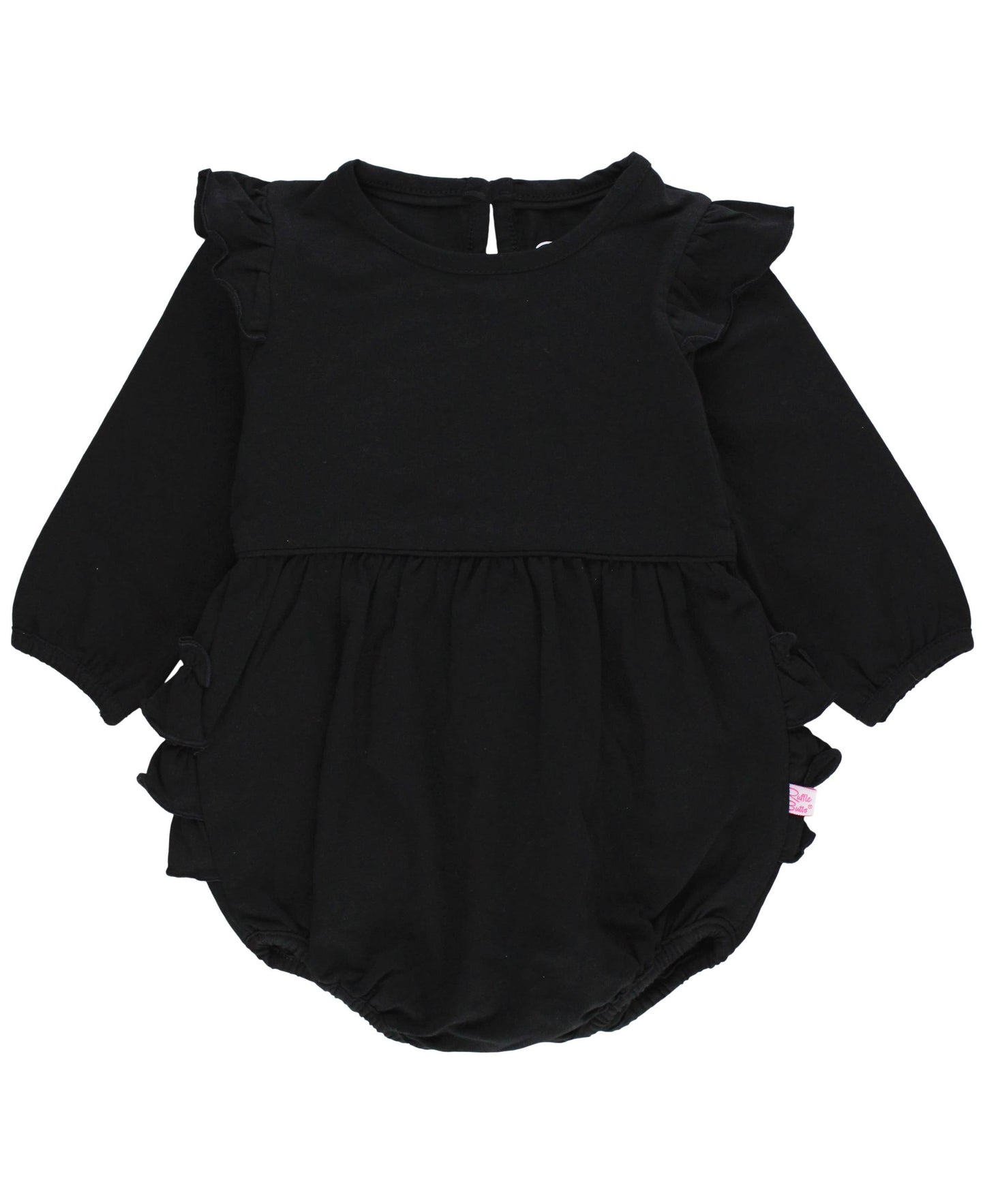 Baby Girls Black Knit Long Sleeve Flutter Bubble Romper