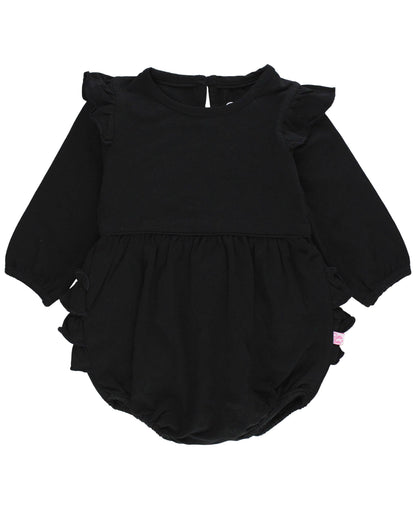 Baby Girls Black Knit Long Sleeve Flutter Bubble Romper