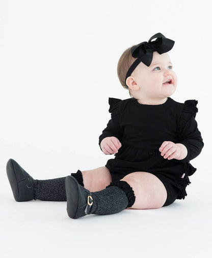 Baby Girls Black Knit Long Sleeve Flutter Bubble Romper