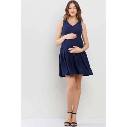 Ruffle Hem Sleeveless Maternity V-Neck Mini Dress
