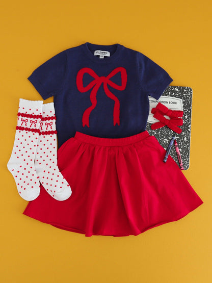 Red Bow Scalloped Knee Socks