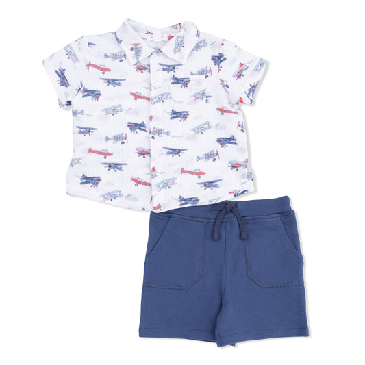Vintage Planes - Polo Button Up with Everyday Short