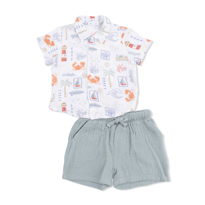 Polo Button Up with Casual Short - Club Mediterranean