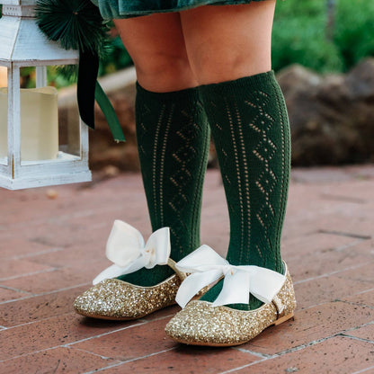 Scalloped Fancy Knee High Socks - Forest