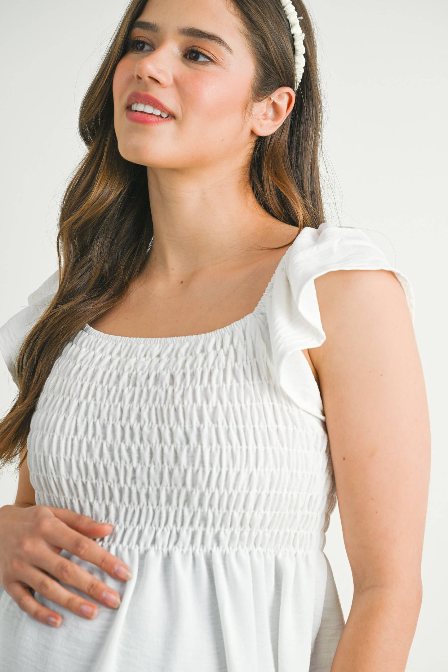 Flutter Sleeve Smocked Maternity Top