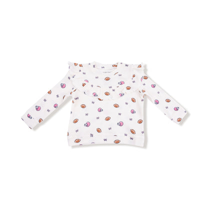 Footballs and Bows Waffle Ruffle Top and Flare Pant Set