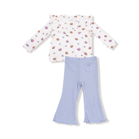 Footballs and Bows Waffle Ruffle Top and Flare Pant Set