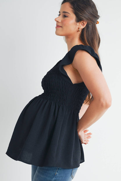 Flutter Sleeve Smocked Maternity Top