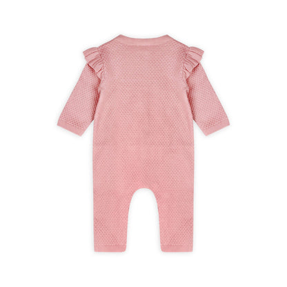 Floral Embroidered Sweater Knit Baby Ruffle Jumpsuit-Organic