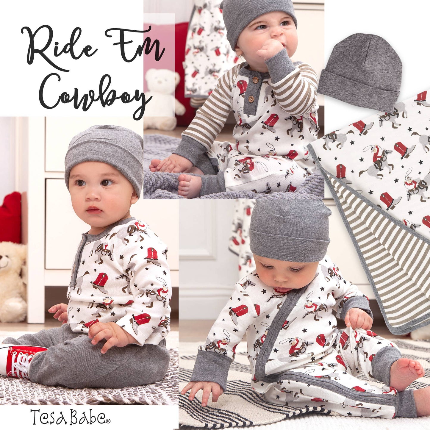 Baby Boy's Ride 'Em Cowboy Bamboo Zipper Romper