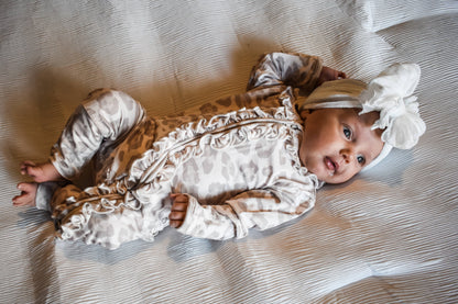 Natural Leopard | Convertible Two Way Zip Footie