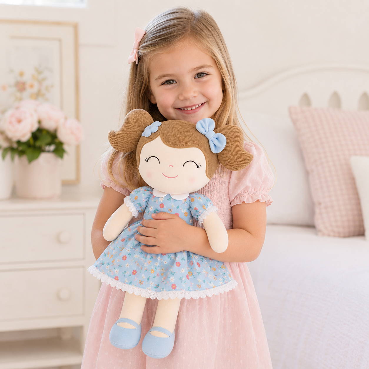16" Blue Floral Keepsake Plush Doll