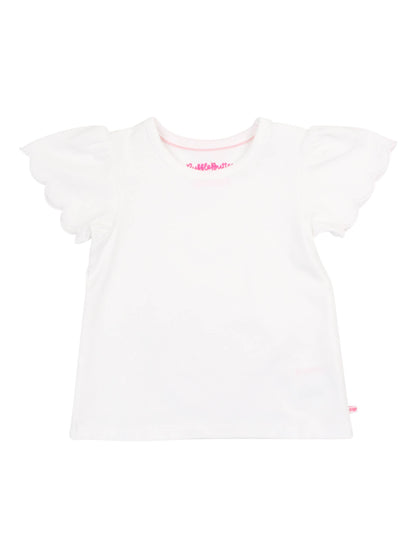 Girls White Knit Short Sleeve Scallop Tee