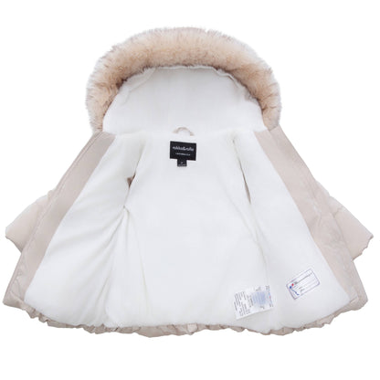 Toddler Girls' Glossy Coat Mini Fur Lined Jacket