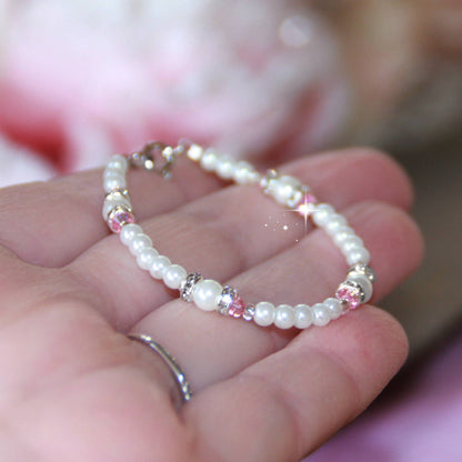 Oh so pretty Glass Pearls & Pink crystals Bracelet