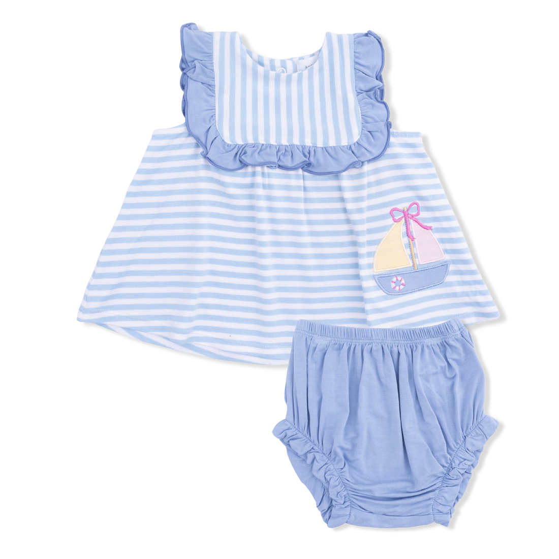 Ruffle Top and Bloomer - Bubbly Sailboat Stripe