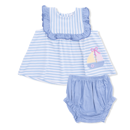 Ruffle Top and Bloomer - Bubbly Sailboat Stripe