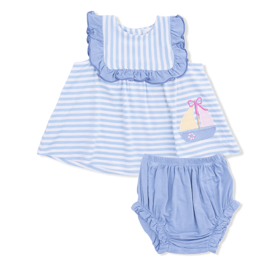 Ruffle Top and Bloomer - Bubbly Sailboat Stripe